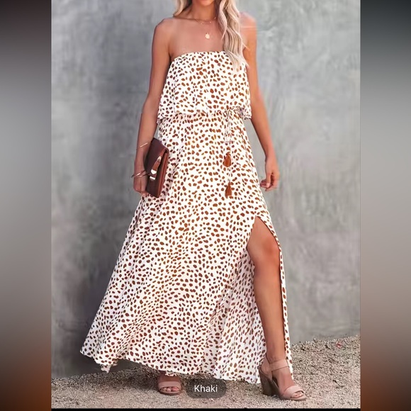 #139 Strapless Maxi Dress does have elastic on top side& waist, slit in one side - Picture 3 of 6